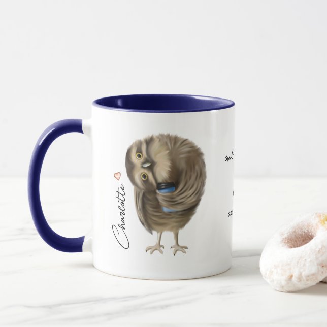 Cute Owl Funny Love Script Personalized Name Mug (With Donut)
