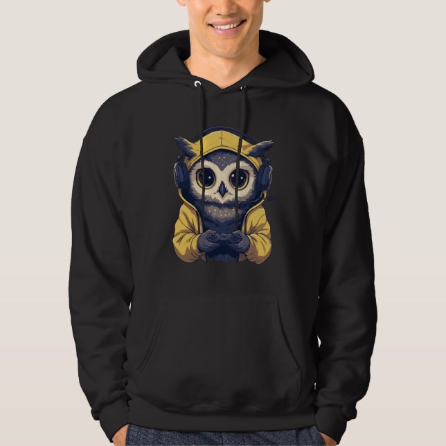 Cute Owl Gamer Mascot Hoodie (Front)