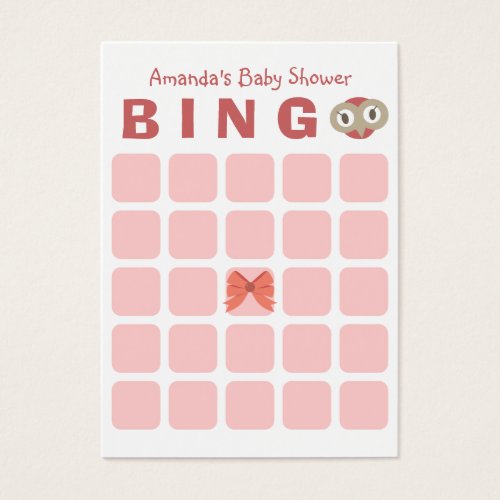 Cute Owl Girl 5x5 Baby Shower Bingo Card Business Card Template
