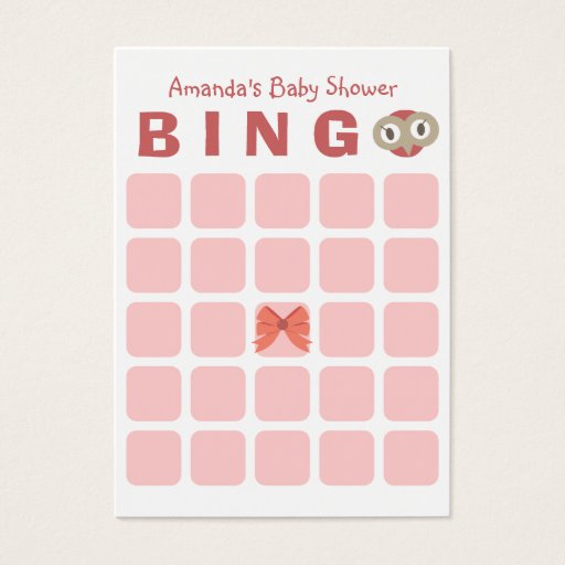 Customizable Cute Owl Girl 5x5 Baby Shower Bingo Card Business Card Template
