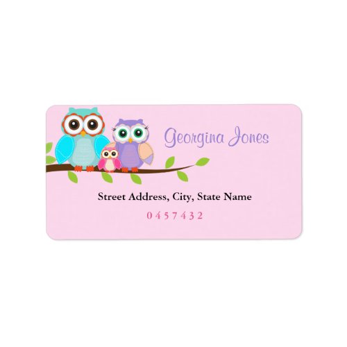Cute Owl Girl Baby Shower Address Labels