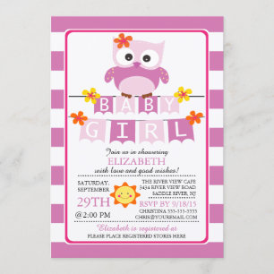 Cute Owl Girl Baby Shower Invitation