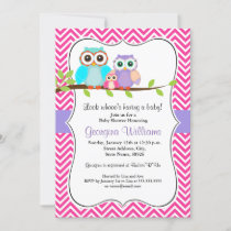 Cute Owl Girl Baby Shower Invitation / Pink