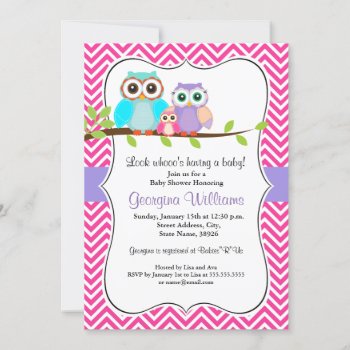 Cute Owl Girl Baby Shower Invitation / Pink by LittleBayleigh at Zazzle