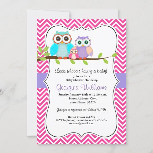 Cute Owl Girl Baby Shower Invitation  Pink