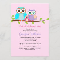 Cute Owl Girl Baby Shower Invitation Pink