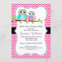 Cute Owl Girl Baby Shower Invitation. Pink Invitation