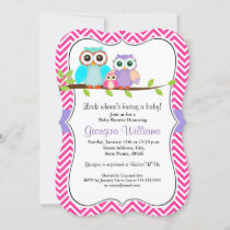 Cute Owl Girl Baby Shower Invitation. Pink Invitation