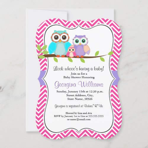 Cute Owl Girl Baby Shower Invitation Pink Invitation