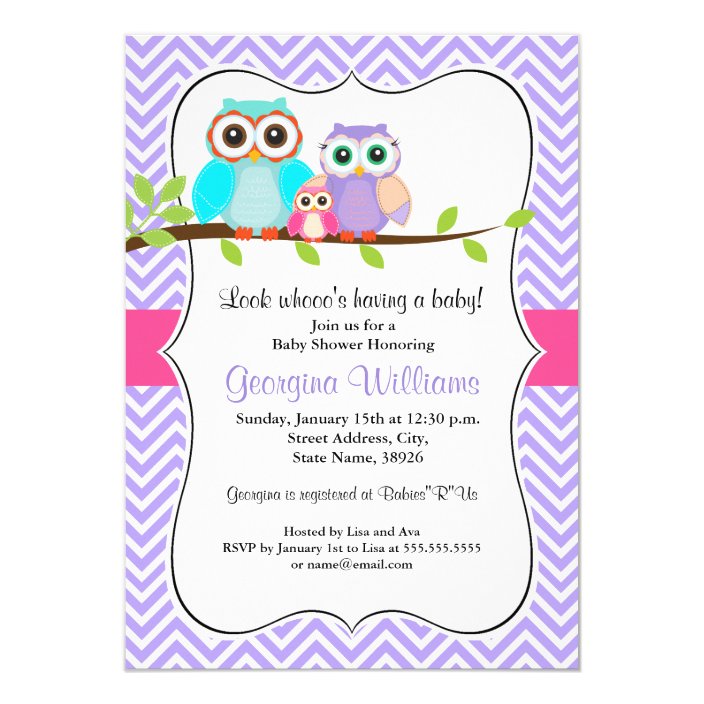 Cute Owl Baby Shower Invitation Pink Purple Zazzle Cute Owl Baby Shower Invitation