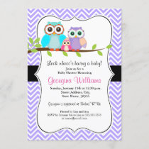 Cute Owl Girl Baby Shower Invitation / Purple