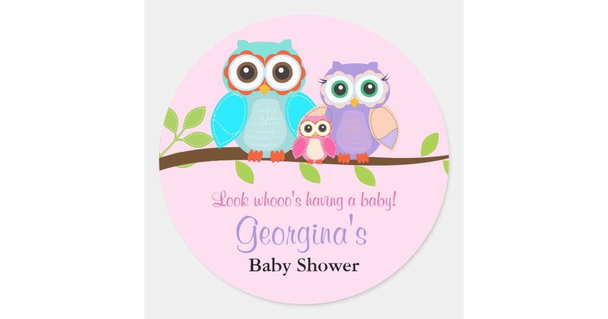 Cute Owl Girl Baby Shower Stickers | Zazzle