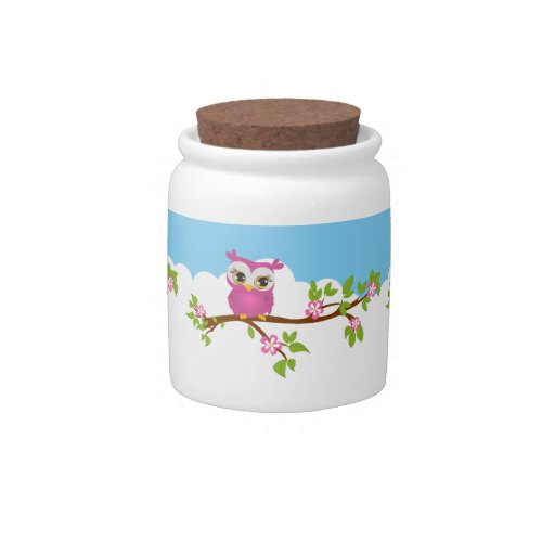 Cute Owl Girl on a Branch Candy Jar