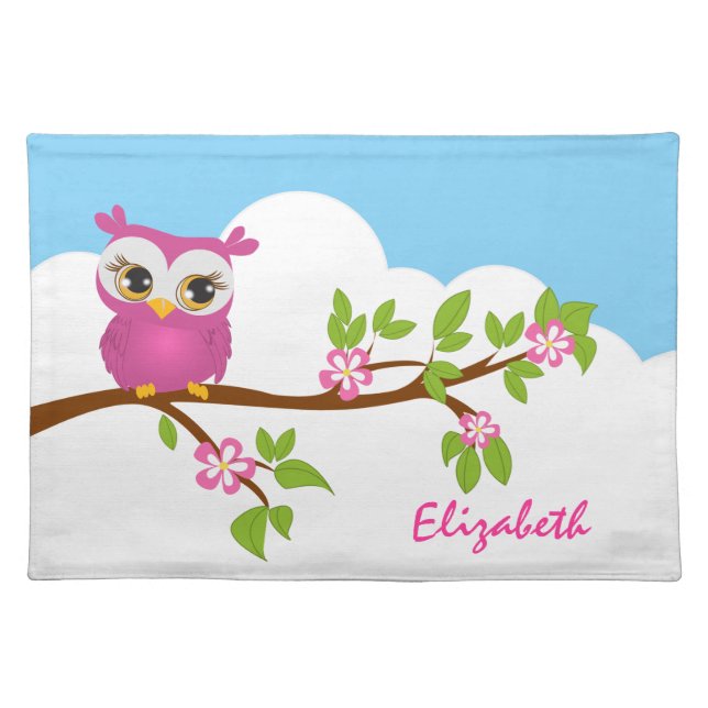 Cute Owl Girl on a Branch Placemat (Front)