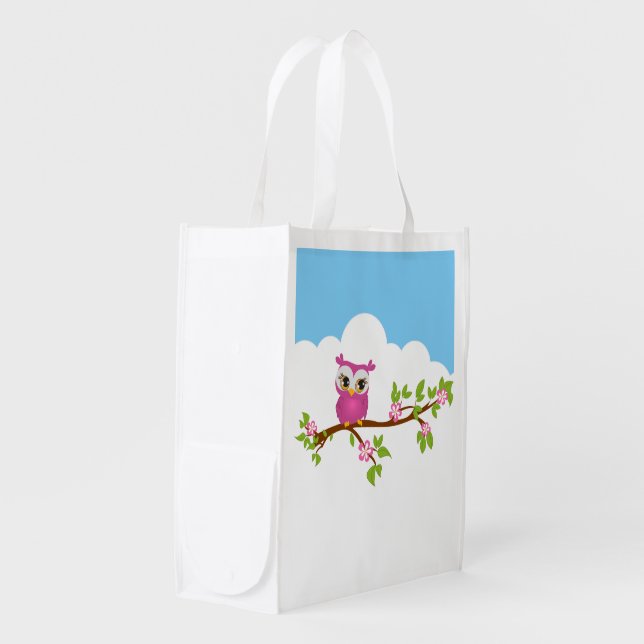 Cute Owl Girl on a Branch Reusable Bags (Front Side)