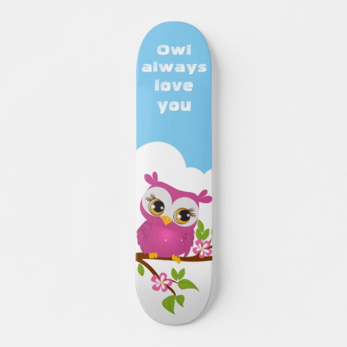 Cute Owl Girl on a Branch Skateboard