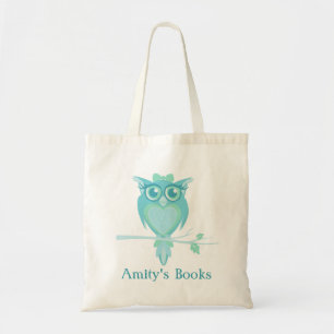 Cute owl girls aqua mint green library bag