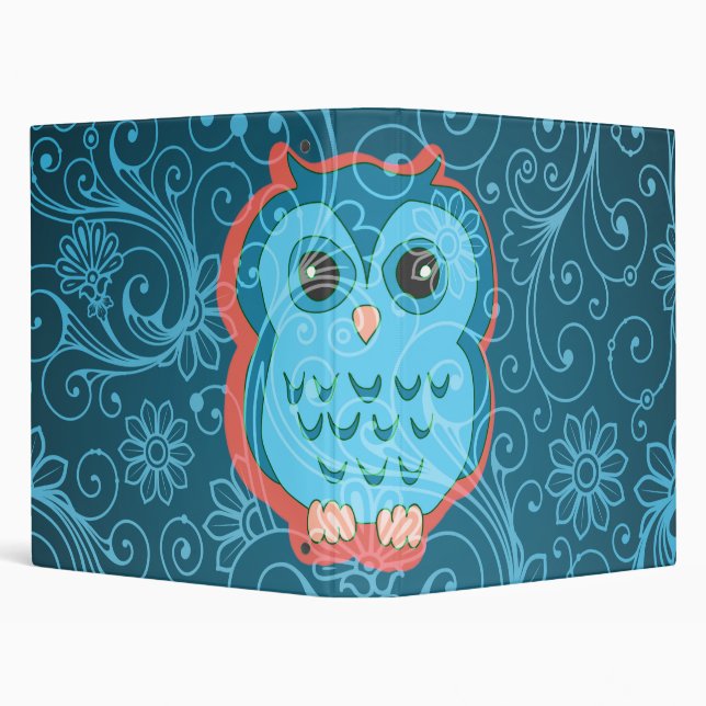 Cute Owl Girly Retro Floral Fashion 3 Ring Binder (Background)