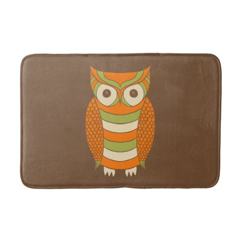 Cute Owl Graphic Retro Brown Bath Mat