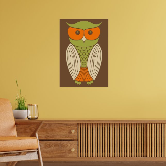 Cute Owl Graphic Retro Brown Poster (Living Room 2)