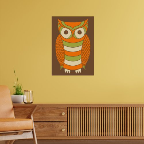 Cute Owl Graphic Retro Brown Poster