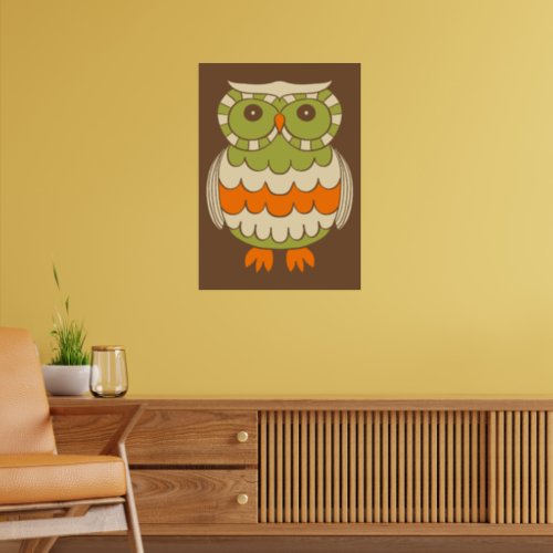 Cute Owl Graphic Retro Brown Poster