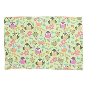 Cute Owl Green. Pillow Case