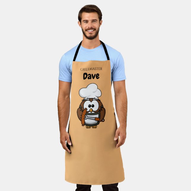 Cute Owl Grillmaster Personalized Apron (Worn)