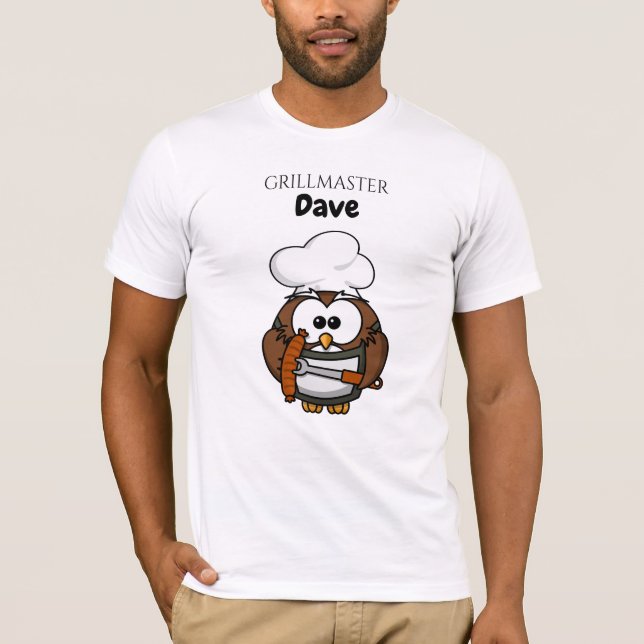 Cute Owl Grillmaster Personalized Mens TShirt (Front)
