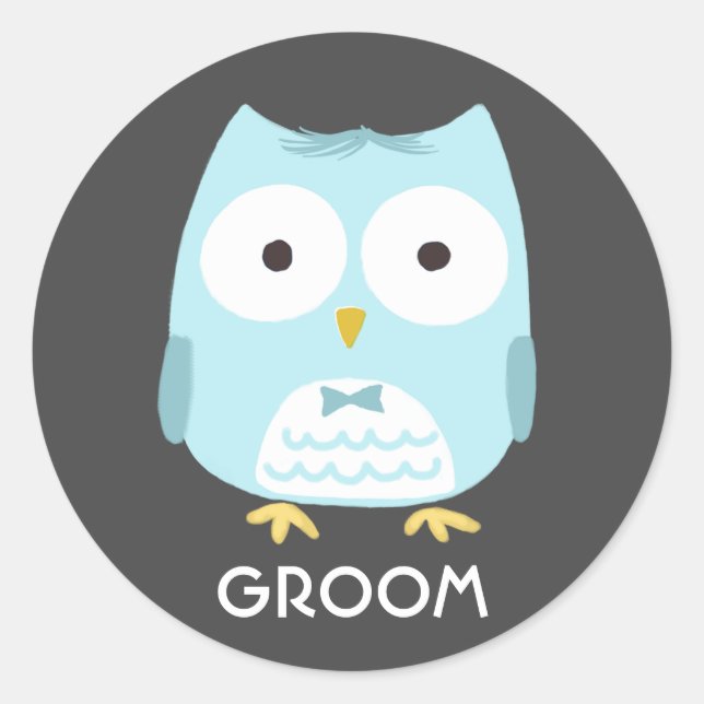 Cute Owl Groom | Funny Newlywed Husband Classic Round Sticker (Front)
