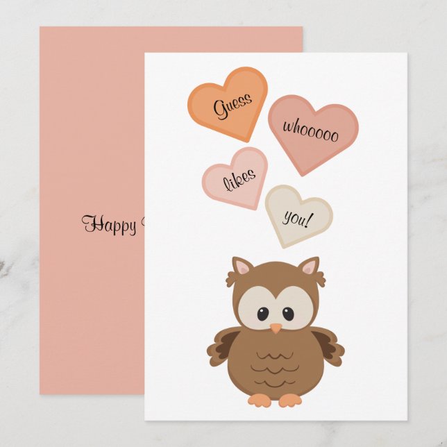 Cute Owl Guess whooooo likes you! Valentine's Day Holiday Card (Front/Back)