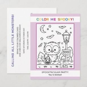 Cute Owl Halloween Coloring Kids Party Invitation  Postcard