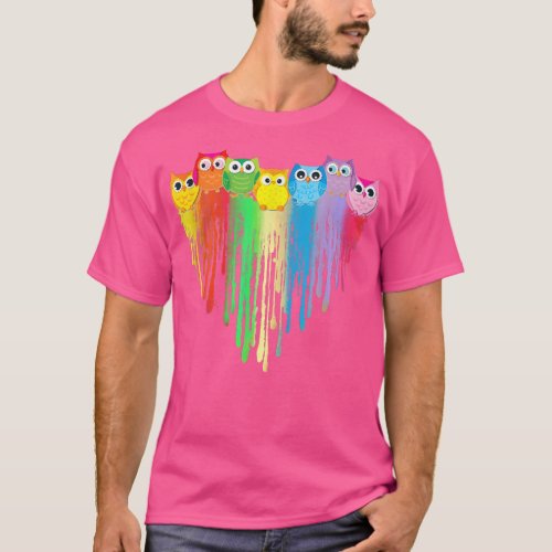 Cute Owl Heart LGBTQ Proud Gay Pride Month Colorfu T_Shirt