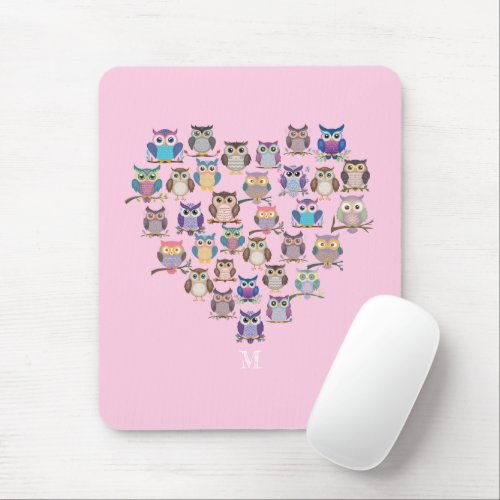 Cute Owl Heart Love Mouse Pad