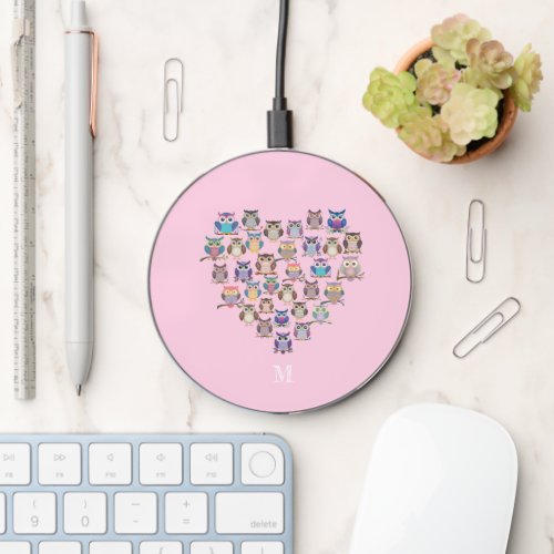 Cute Owl Heart Love Wireless Charger