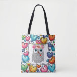 Cute Owl Heart Tote Bag
