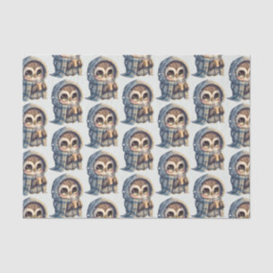 Cute Owl Holding a Coffee Pattern Tissue Paper