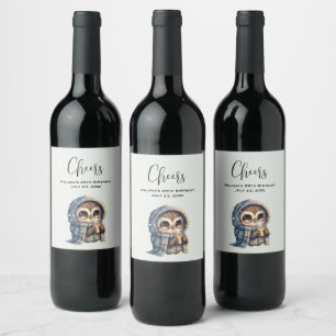 Cute Owl Holding a Coffee Wine Label