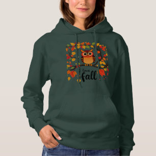 Cute Owl, I Love Fall Season Design Hoodie