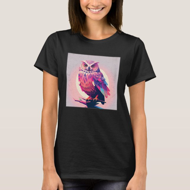 Cute Owl Illustration Modern Artwork Pink Women Ki T-Shirt (Front)