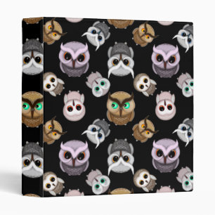Cute Owl Illustrations over Black Background 3 Ring Binder
