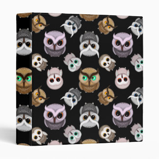 Cute Owl Illustrations over Black Background 3 Ring Binder