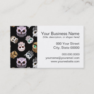 Cute Owl Illustrations over Black Background Business Card