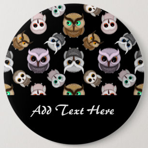 Cute Owl Illustrations over Black Background Button