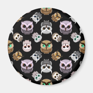 Cute Owl Illustrations over Black Background Magnet