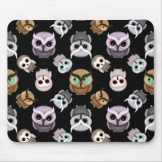 Cute Owl Illustrations over Black Background Mouse Pad