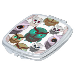 Cute Owl Illustrations Pattern Compact Mirror