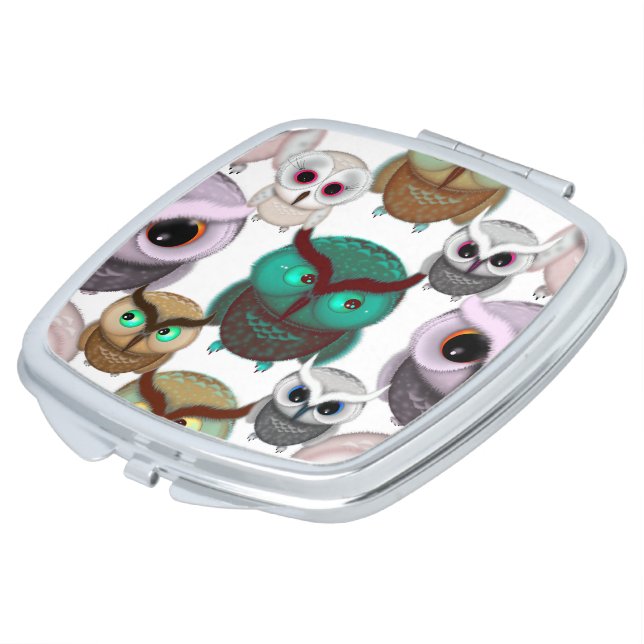 Cute Owl Illustrations Pattern Compact Mirror (Turned)