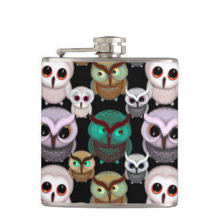 Cute Owl Illustrations Pattern Flask