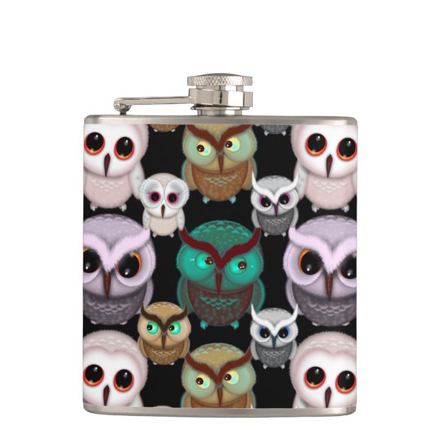 Cute Owl Illustrations Pattern Flask (Front)
